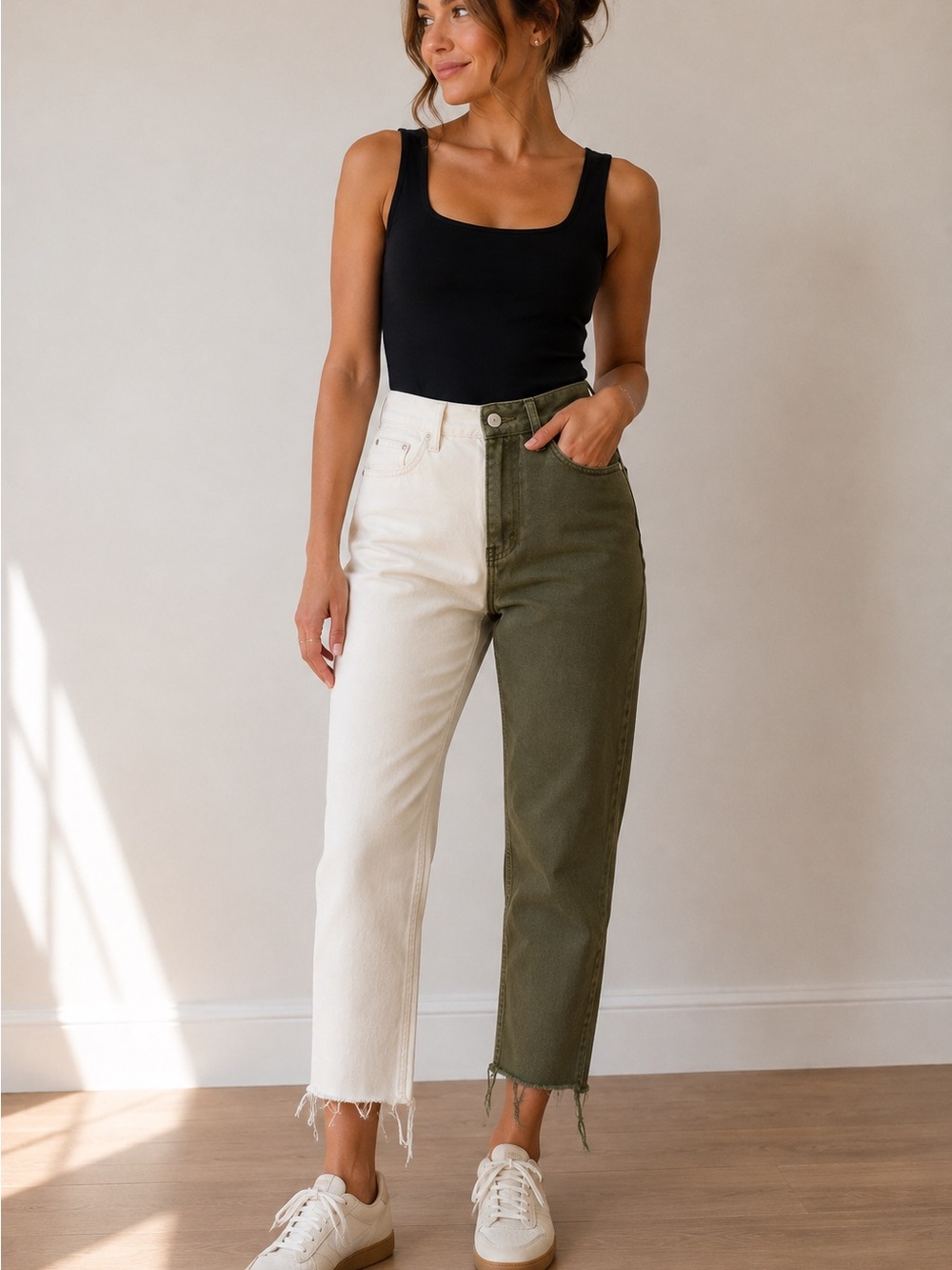 PacSun Two-Tone Olive Green and Cream Straight Jeans